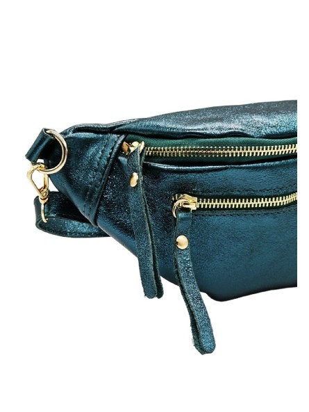 Chic Sac banane cuir Bleu Canard Irise