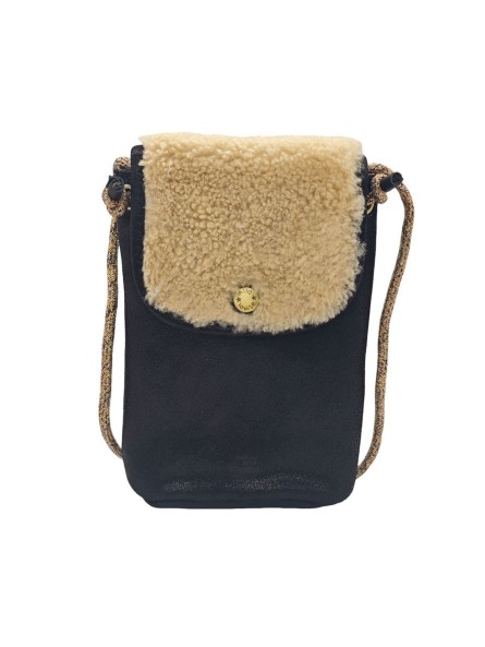 Mila Louise Sac Pochette portable en cuir ROEL TX Moumoute Noir