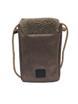 Mila Louise Sac Pochette portable en cuir ROEL TX Moumoute TAUPE FUME