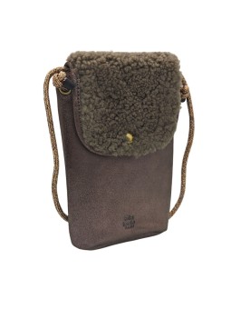 Mila Louise Sac Pochette portable en cuir ROEL TX Moumoute TAUPE FUME