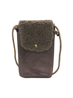 Mila Louise Sac Pochette portable en cuir ROEL TX Moumoute TAUPE FUME