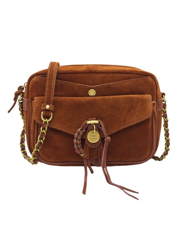 Mila Louise Sac Besace Orelia Velours Cognac