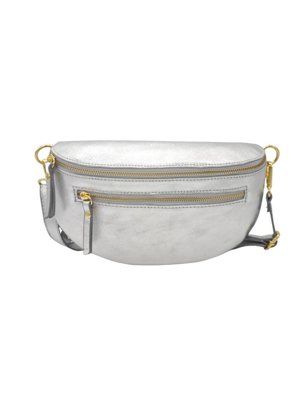 Demi Lune Medium Sac banane cuir Argent