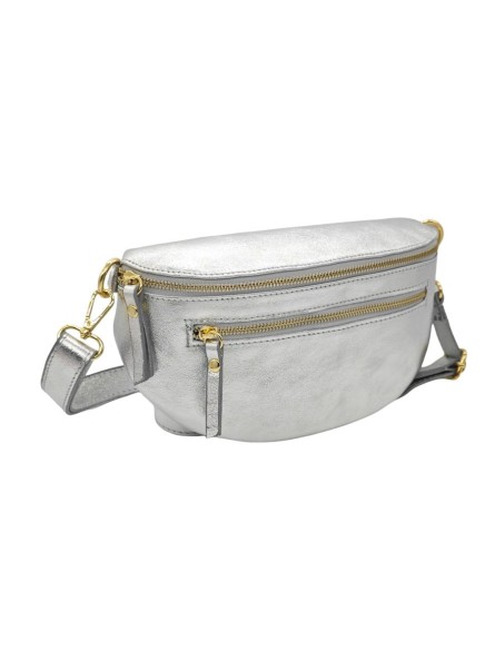 Demi Lune Medium Sac banane cuir Argent