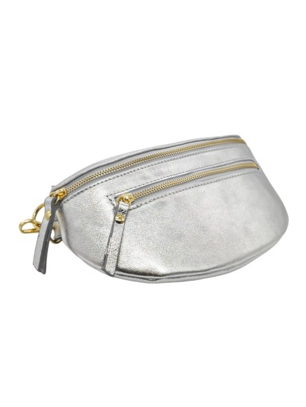 Demi Lune Medium Sac banane cuir Argent