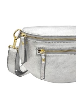 Demi Lune Medium Sac banane cuir Argent