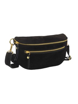 Demi Lune Medium Sac banane cuir Nubuck Noir