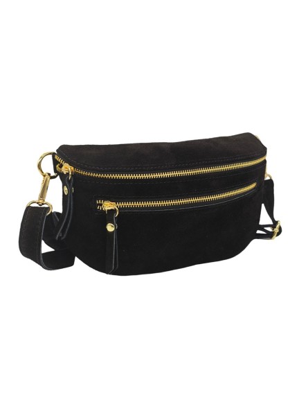 Demi Lune Medium Sac banane cuir Nubuck Noir