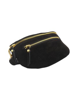 Demi Lune Medium Sac banane cuir Nubuck Noir