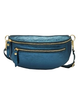 Demi Lune Medium Sac banane cuir Bleu Canard Irise