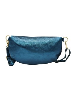 Demi Lune Medium Sac banane cuir Bleu Canard Irise