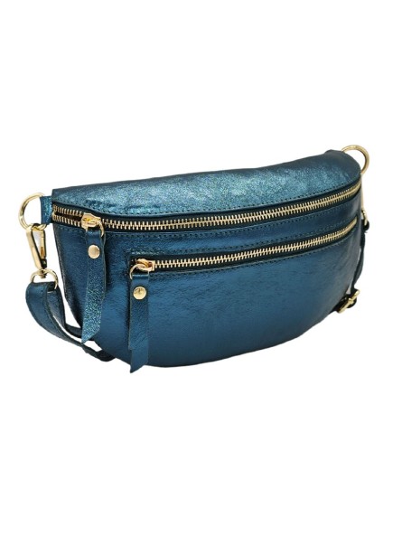 Demi Lune Medium Sac banane cuir Bleu Canard Irise