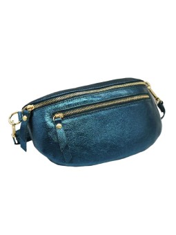 Demi Lune Medium Sac banane cuir Bleu Canard Irise