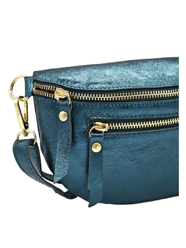 Demi Lune Medium Sac banane cuir Bleu Canard Irise