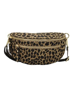 Demi Lune Medium Sac banane cuir Nubuck Leopard Taupe