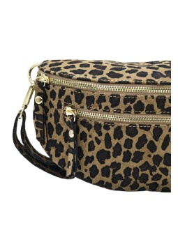 Demi Lune Medium Sac banane cuir Nubuck Leopard Taupe