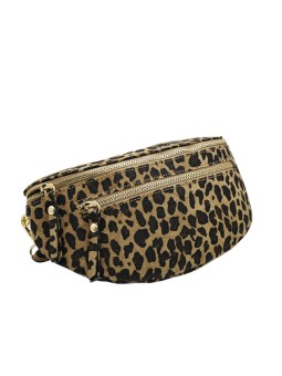 Demi Lune Medium Sac banane cuir Nubuck Leopard Taupe