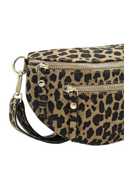 Demi Lune Medium Sac banane cuir Nubuck Leopard Taupe