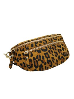 Demi Lune Medium Sac banane cuir Nubuck Leopard Camel