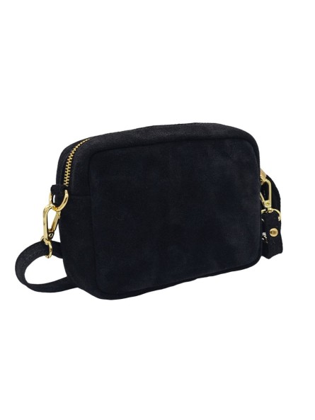 Pompon Sac Bandoulière Cuir Nubuck Noir