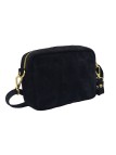 Pompon Sac Bandoulière Cuir Nubuck Noir