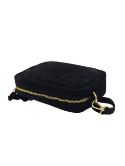 Pompon Sac Bandoulière Cuir Nubuck Noir