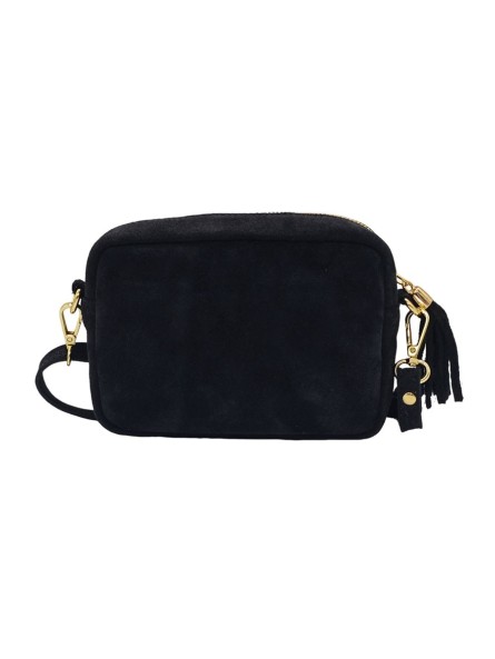 Pompon Sac Bandoulière Cuir Nubuck Noir