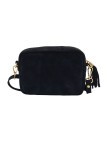 Pompon Sac Bandoulière Cuir Nubuck Noir