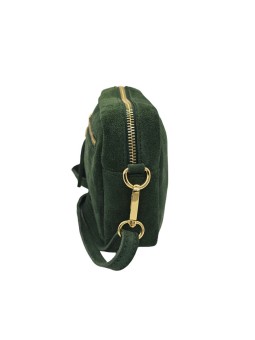 Pompon Sac Bandoulière Cuir Nubuck Vert