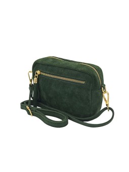 Pompon Sac Bandoulière Cuir Nubuck Vert