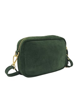 Pompon Sac Bandoulière Cuir Nubuck Vert