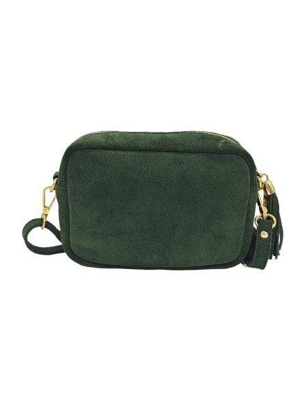 Pompon Sac Bandoulière Cuir Nubuck Vert