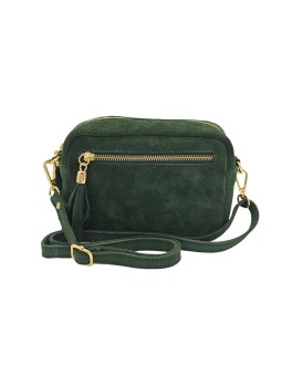 Pompon Sac Bandoulière Cuir Nubuck Vert