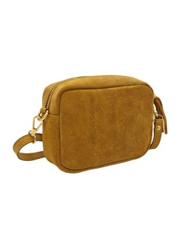 Pompon Sac Bandoulière Cuir Nubuck Camel