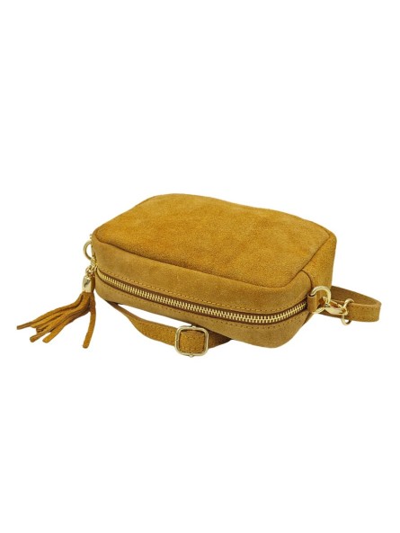 Pompon Sac Bandoulière Cuir Nubuck Camel