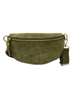 Soleil Chic Sac Banane cuir Demi Lune Nubuck Kaki
