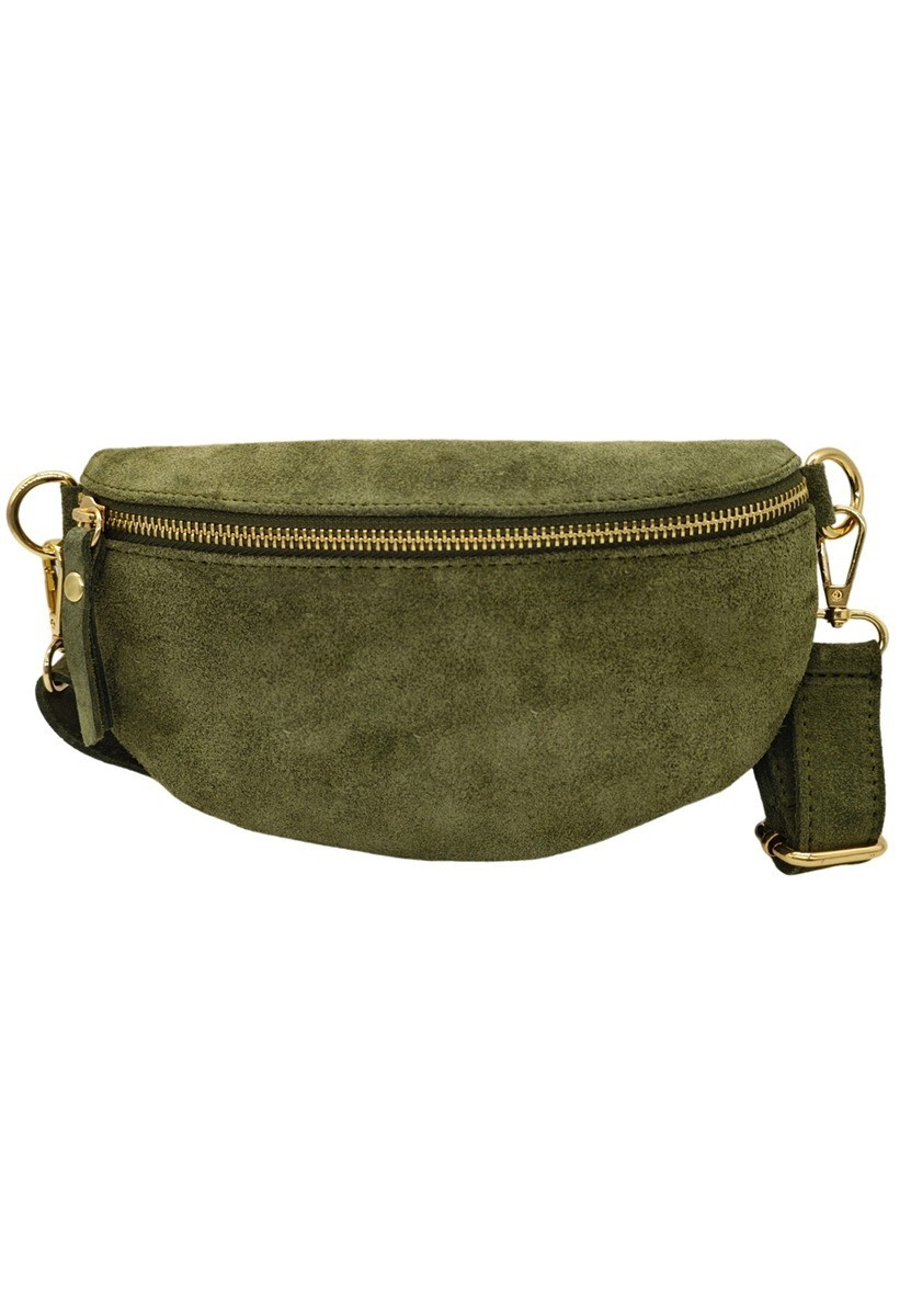 Soleil Chic Sac Banane cuir Demi Lune Nubuck Kaki