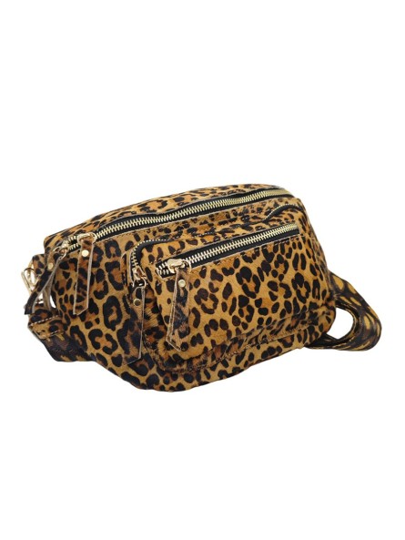 Iris Sac Banane cuir Leopard Cognac