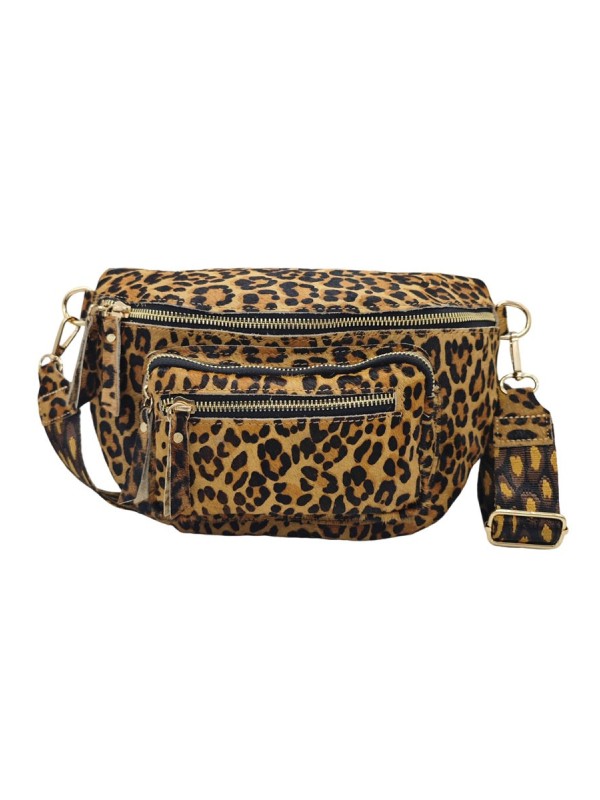 Iris Sac Banane cuir Leopard Cognac