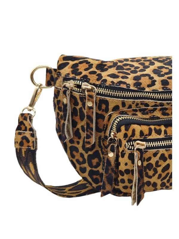 Iris Sac Banane cuir Leopard Cognac