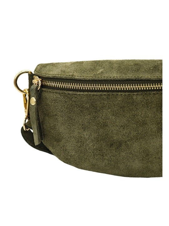 Soleil Chic Sac Banane cuir Demi Lune Nubuck Kaki