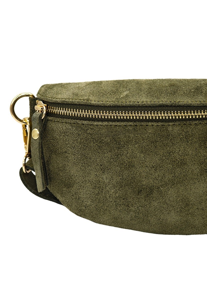 Soleil Chic Sac Banane cuir Demi Lune Nubuck Kaki