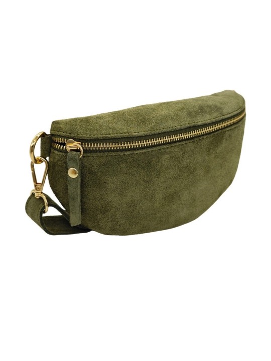 Soleil Chic Sac Banane cuir Demi Lune Nubuck Kaki