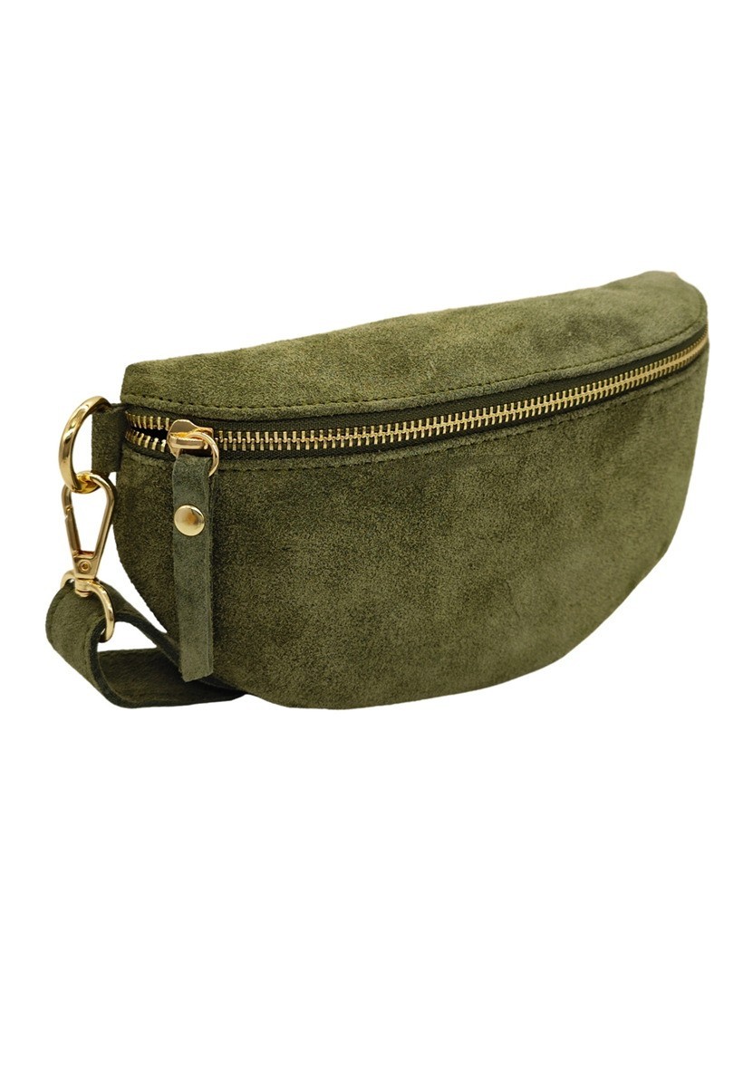 Soleil Chic Sac Banane cuir Demi Lune Nubuck Kaki