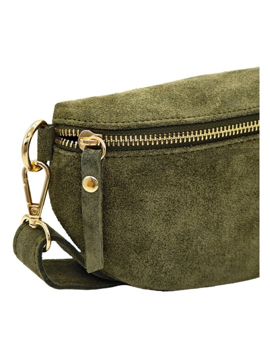 Soleil Chic Sac Banane cuir Demi Lune Nubuck Kaki