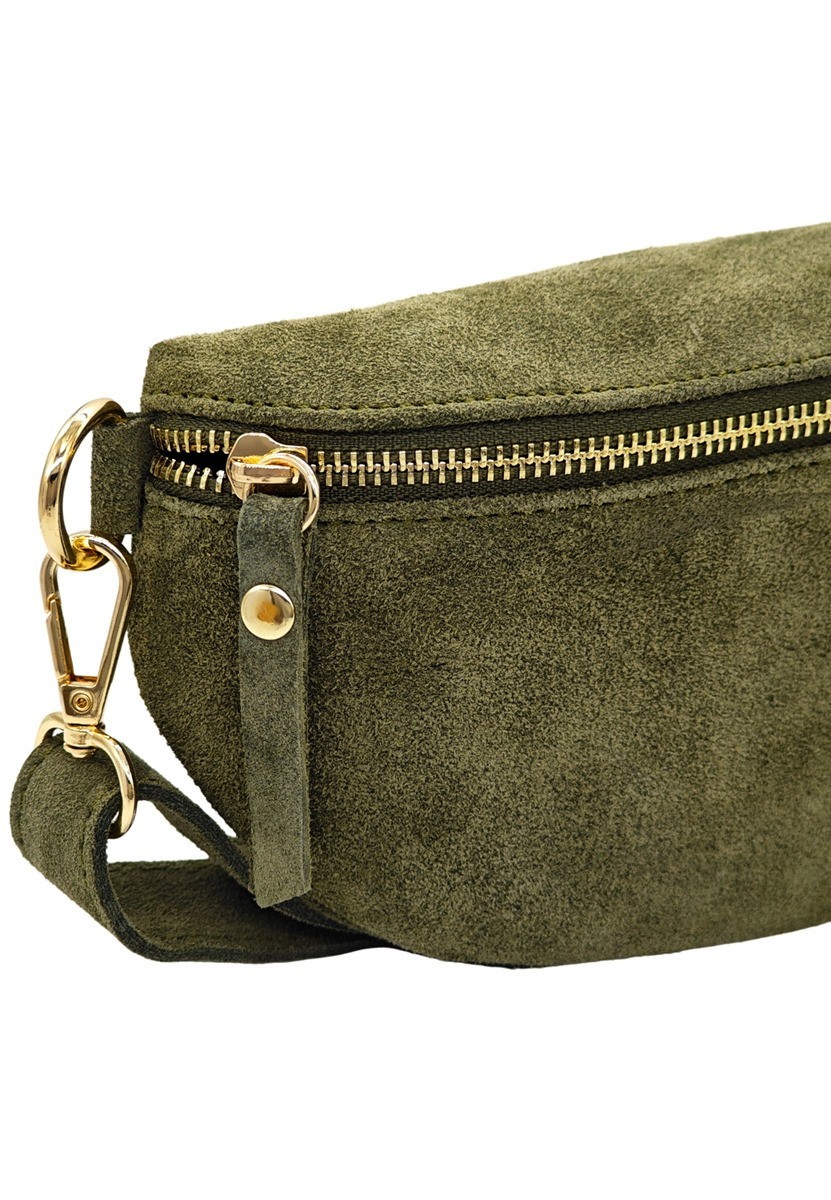 Soleil Chic Sac Banane cuir Demi Lune Nubuck Kaki