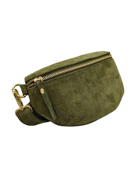 Soleil Chic Sac Banane cuir Demi Lune Nubuck Kaki