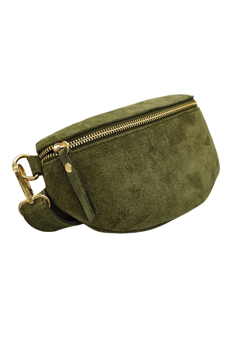 Soleil Chic Sac Banane cuir Demi Lune Nubuck Kaki