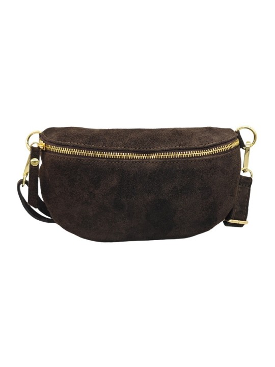 Soleil Chic Sac Banane cuir Demi Lune Nubuck Marron