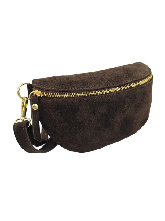 Soleil Chic Sac Banane cuir Demi Lune Nubuck Marron